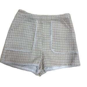 SHEIN Women High Waist Plaid Tweed Wide Leg Shorts Cream Tan Size M